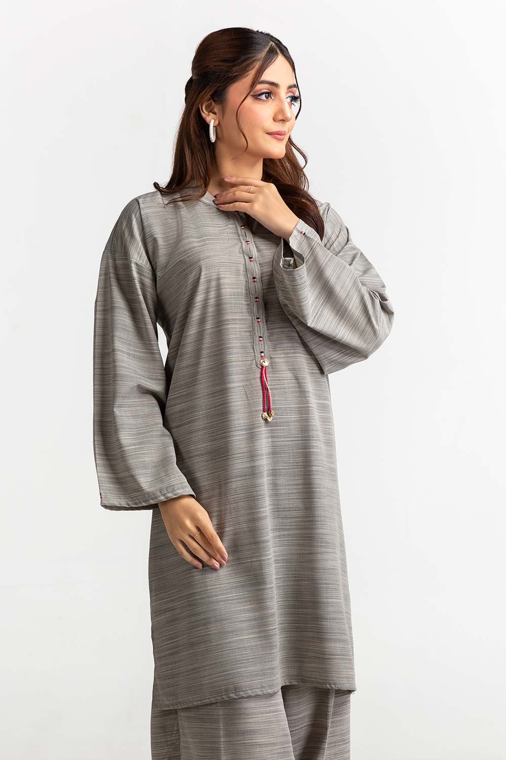 Dyed Polyester Viscose Embroidered Shirt With Trouser