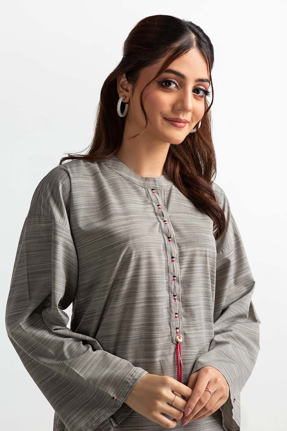 Dyed Polyester Viscose Embroidered Shirt With Trouser