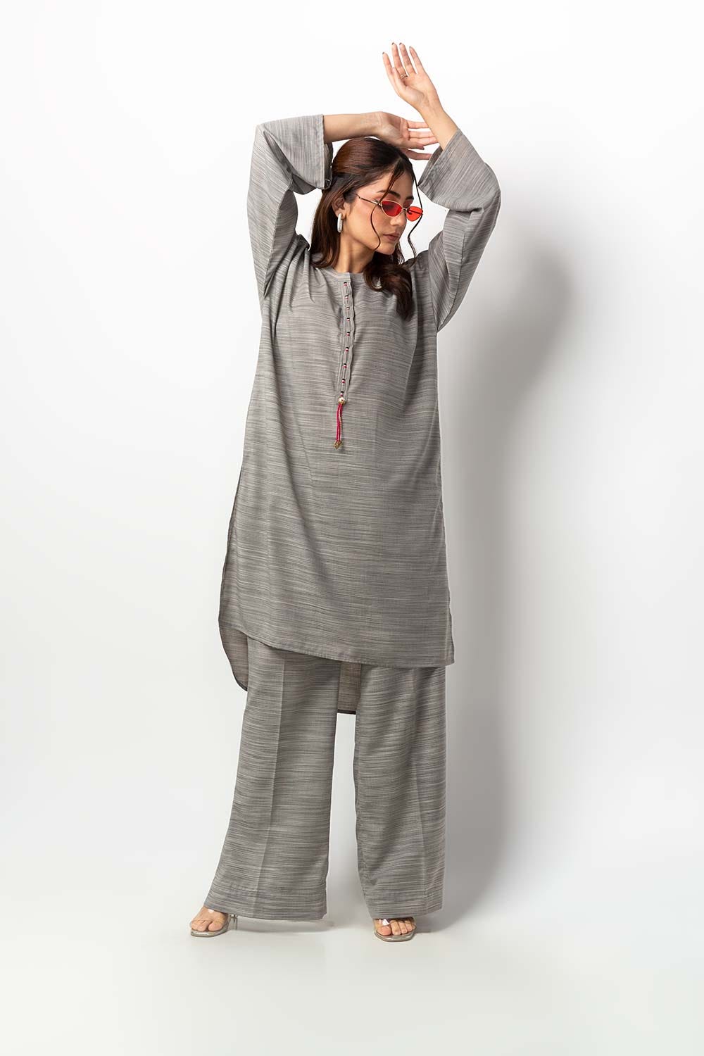Dyed Polyester Viscose Embroidered Shirt With Trouser