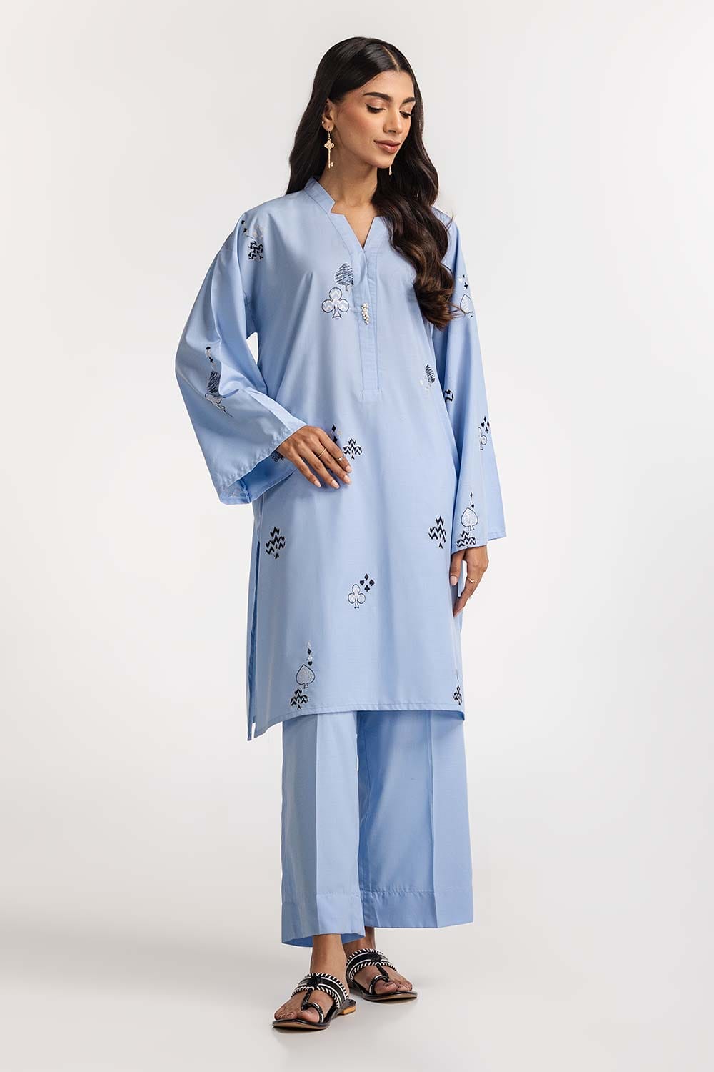 Dyed Polyester Viscose Embroidered Shirt With Trouser IPS-24-133
