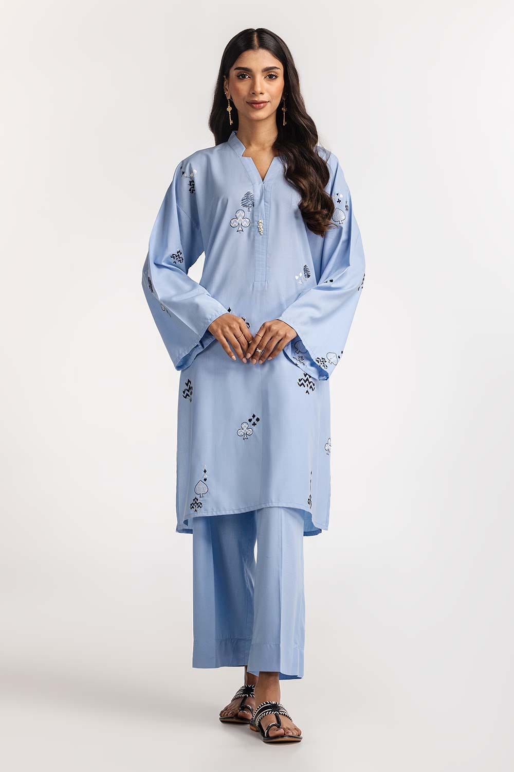 Dyed Polyester Viscose Embroidered Shirt With Trouser IPS-24-133