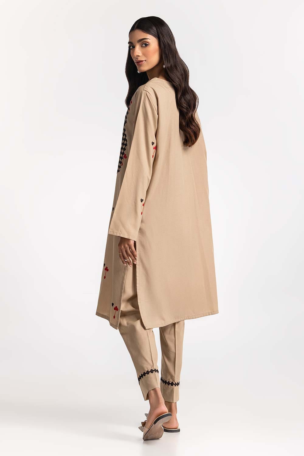 Dyed Polyester Viscose Embroidered Shirt With Trouser