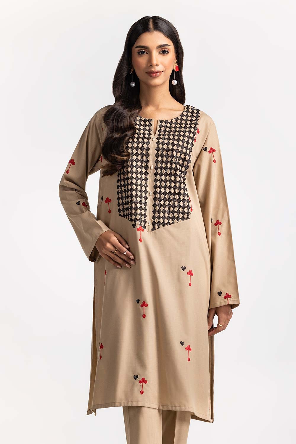 Dyed Polyester Viscose Embroidered Shirt With Trouser