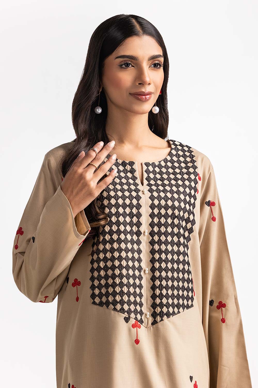 Dyed Polyester Viscose Embroidered Shirt With Trouser