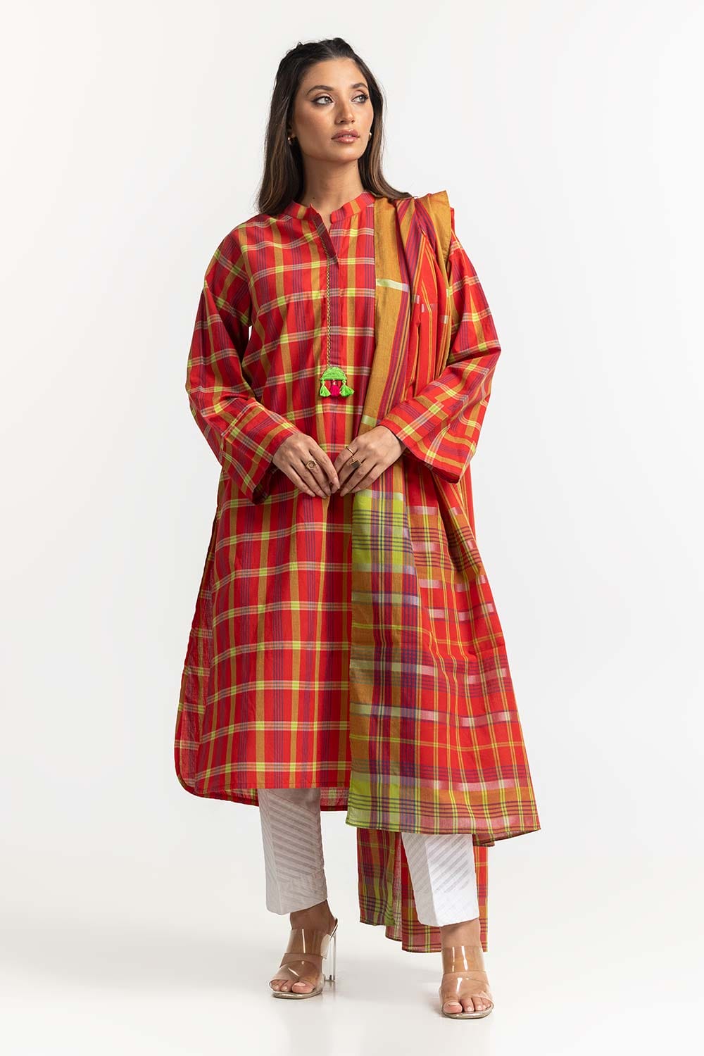 Dyed Cotton Yarn Dyed Embelished Shirt With Dupatta IPS-24-143