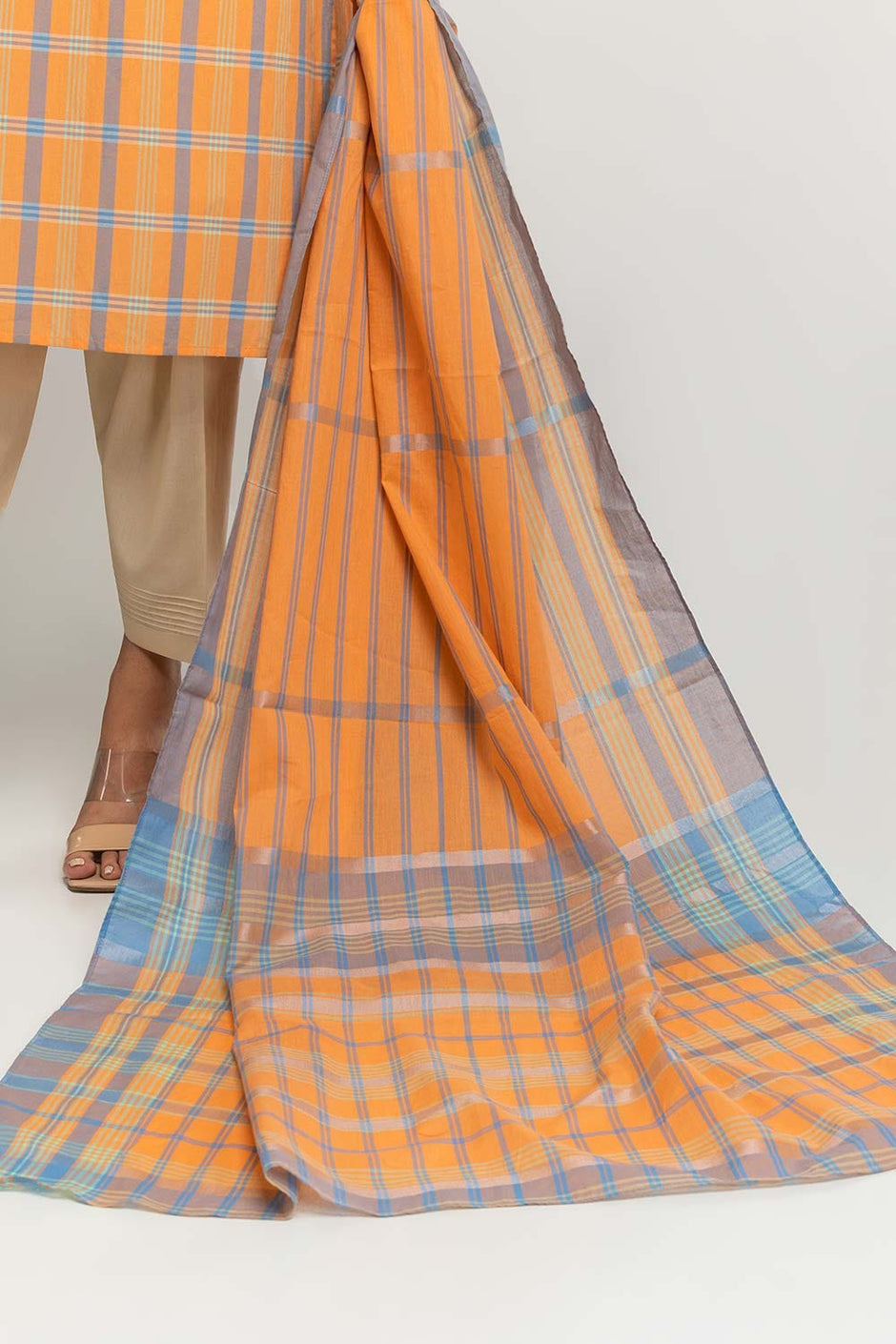 Dyed Cotton Yarn Dyed Embelished Shirt Dupatta