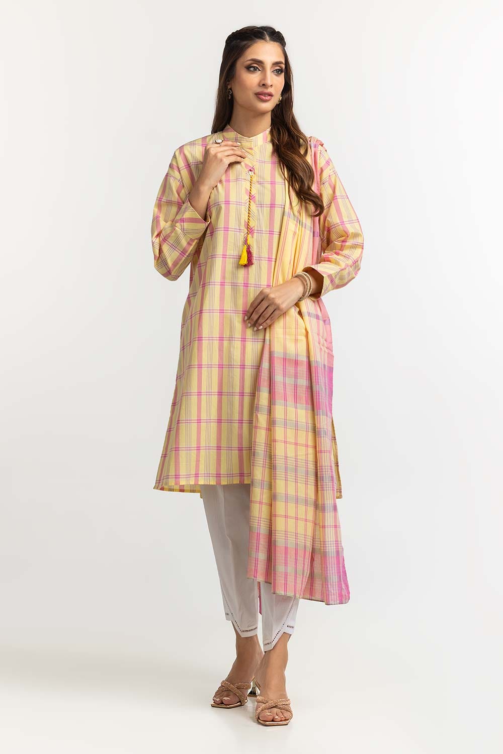 Dyed Cotton Yarn Dyed Embelished Shirt With Dupatta IPS-24-147