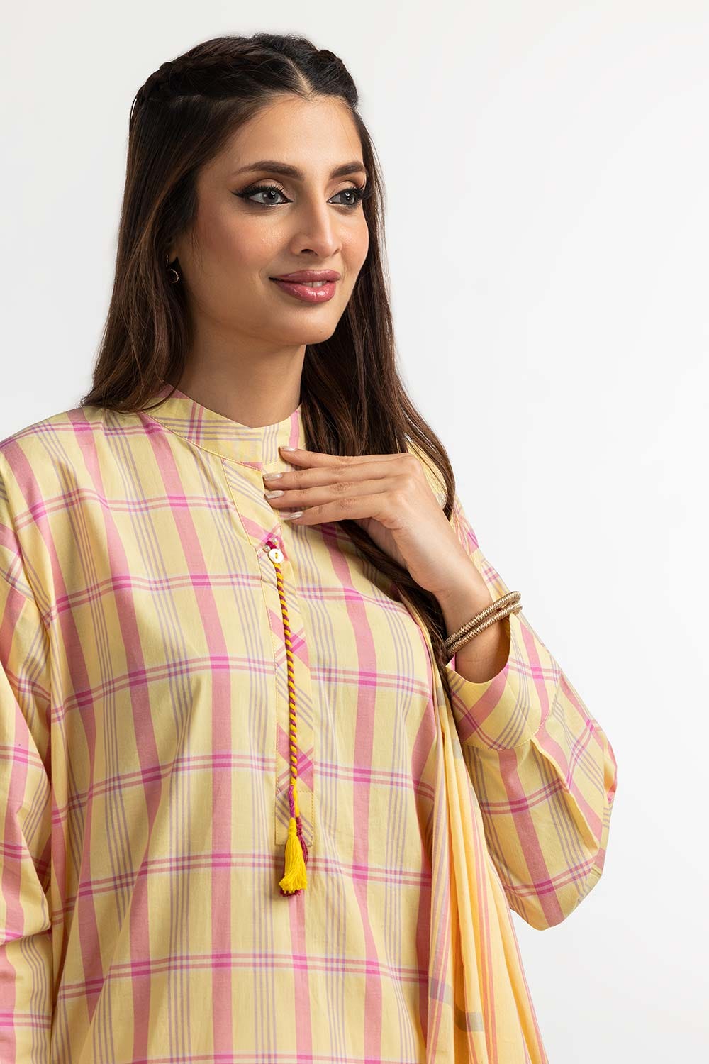 Dyed Cotton Yarn Dyed Embelished Shirt With Dupatta IPS-24-147