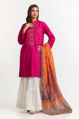 Dyed Dobby Embroidered Shirt And Dupatta IPS-24-148