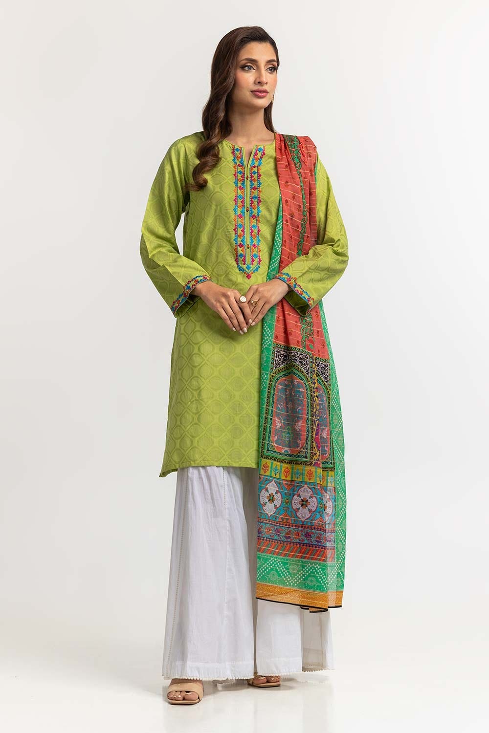 Dyed Dobby Embroidered Shirt And Dupatta IPS-24-149