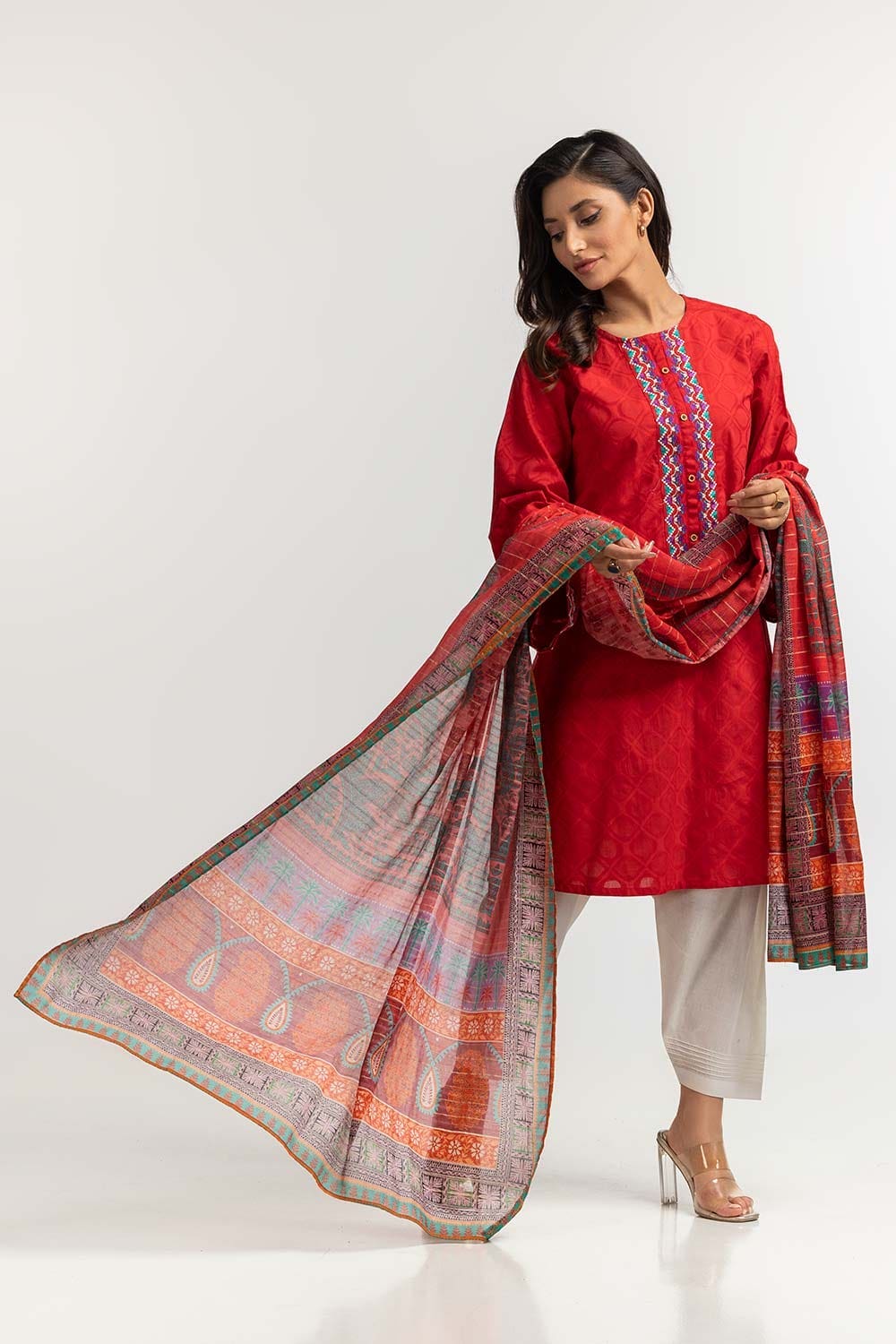 Dyed Dobby Embroidered Shirt And Dupatta IPS-24-150