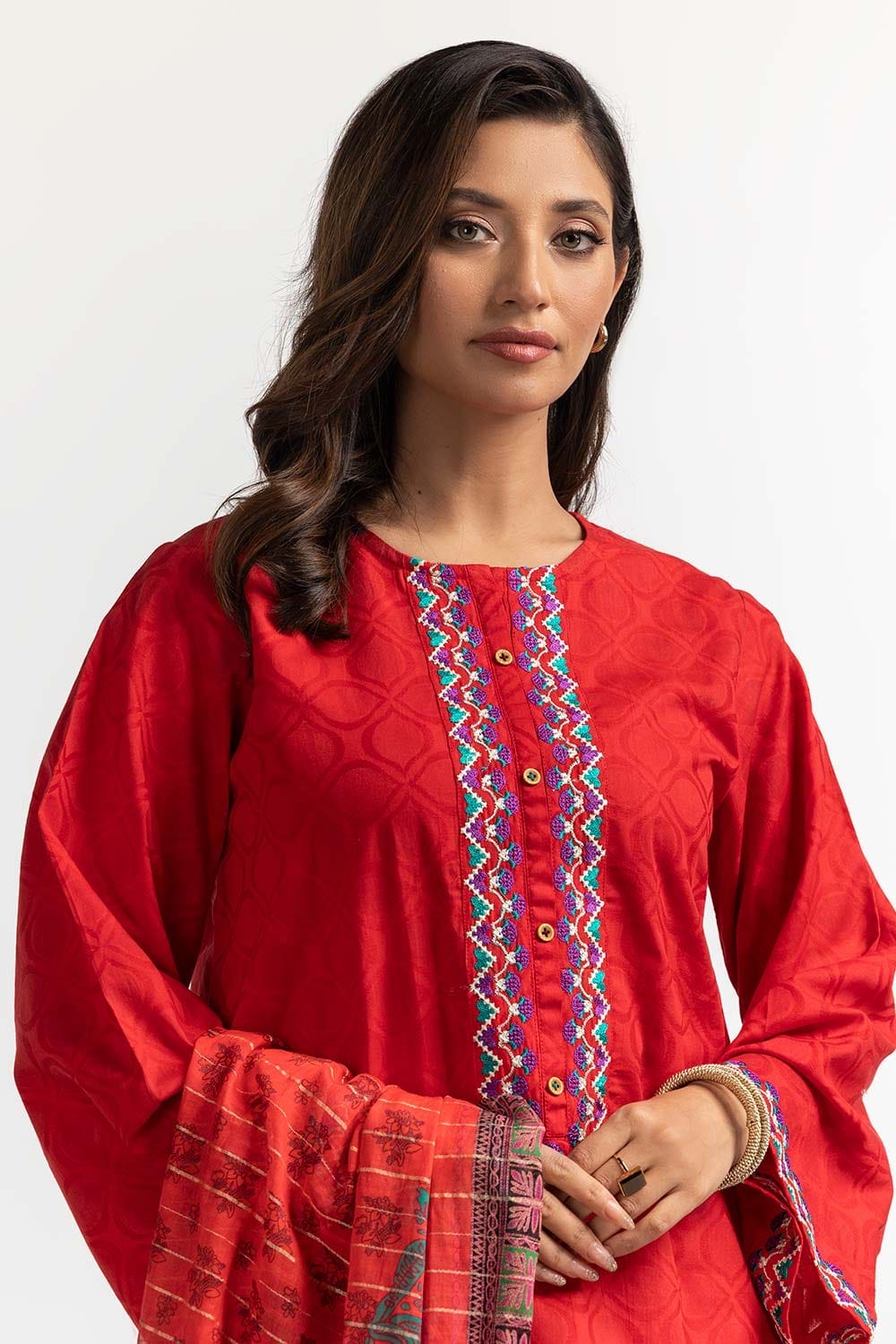 Dyed Dobby Embroidered Shirt And Dupatta IPS-24-150