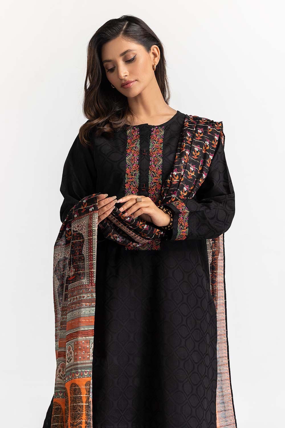Dyed Dobby Embroidered Shirt And Dupatta IPS-24-152