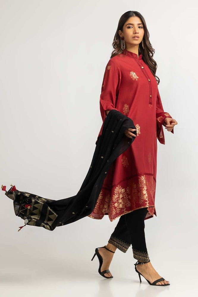 Dyed Jacquard Embroidered Shirt With Dupatta IPS-24-87