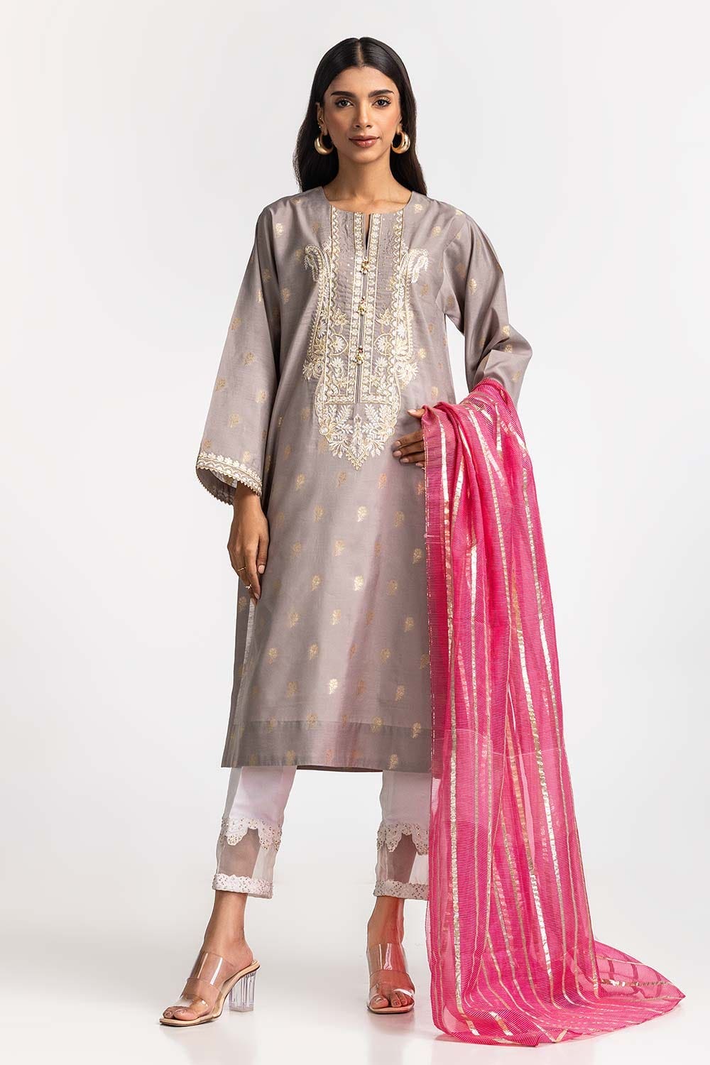 Dyed Jacquard Embroidered Shirt IPS-24-98 1 Piece