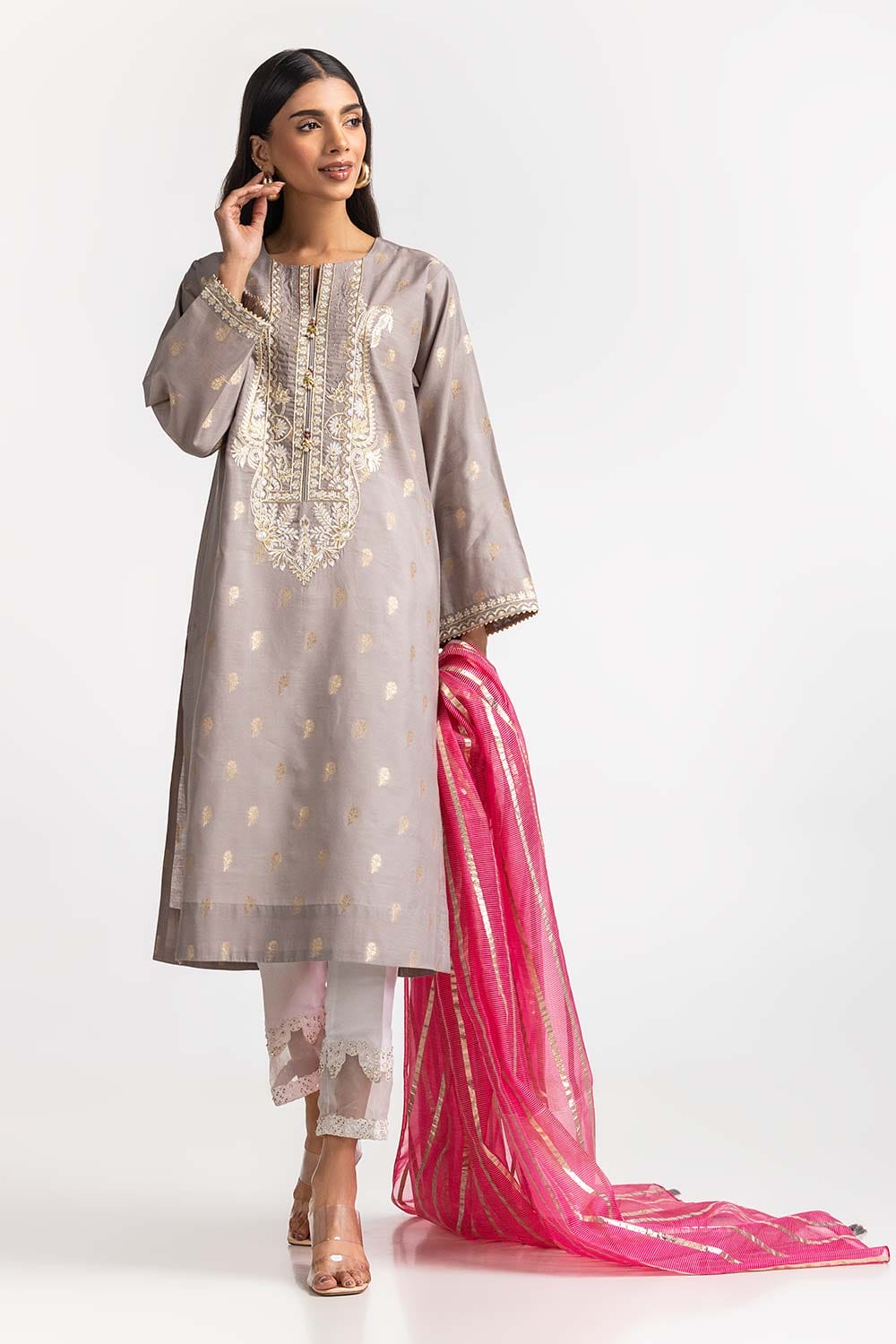 Dyed Jacquard Embroidered Shirt IPS-24-98 1 Piece