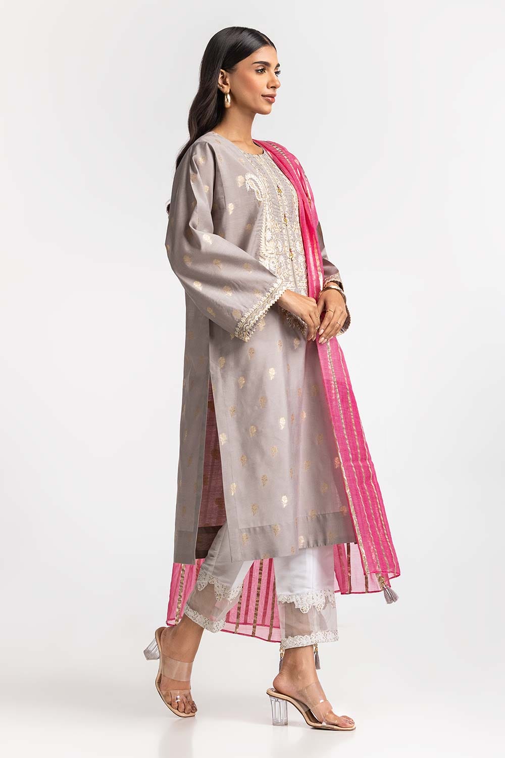 Dyed Jacquard Embroidered Shirt IPS-24-98 1 Piece