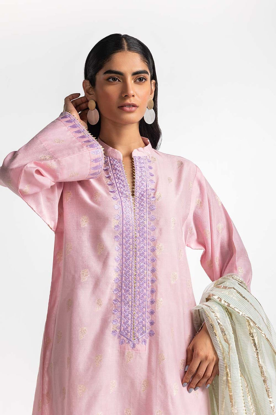 Dyed Jacquard Embroidered Shirt