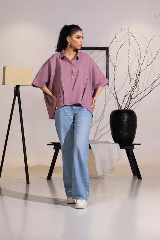 Dobby Jute Embroidered Drop Shoulder Tunic IPS-44103