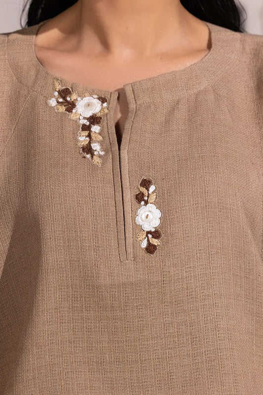 Dobby Jute Embroidered Drop Shoulder Tunic IPS-44105