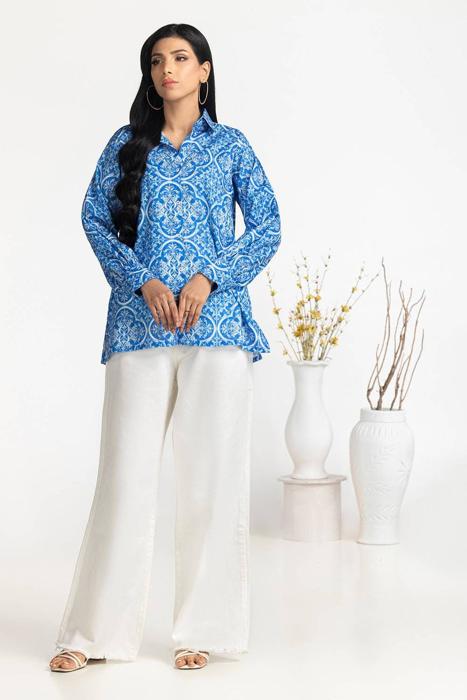 Cross Slub Printed Tunic