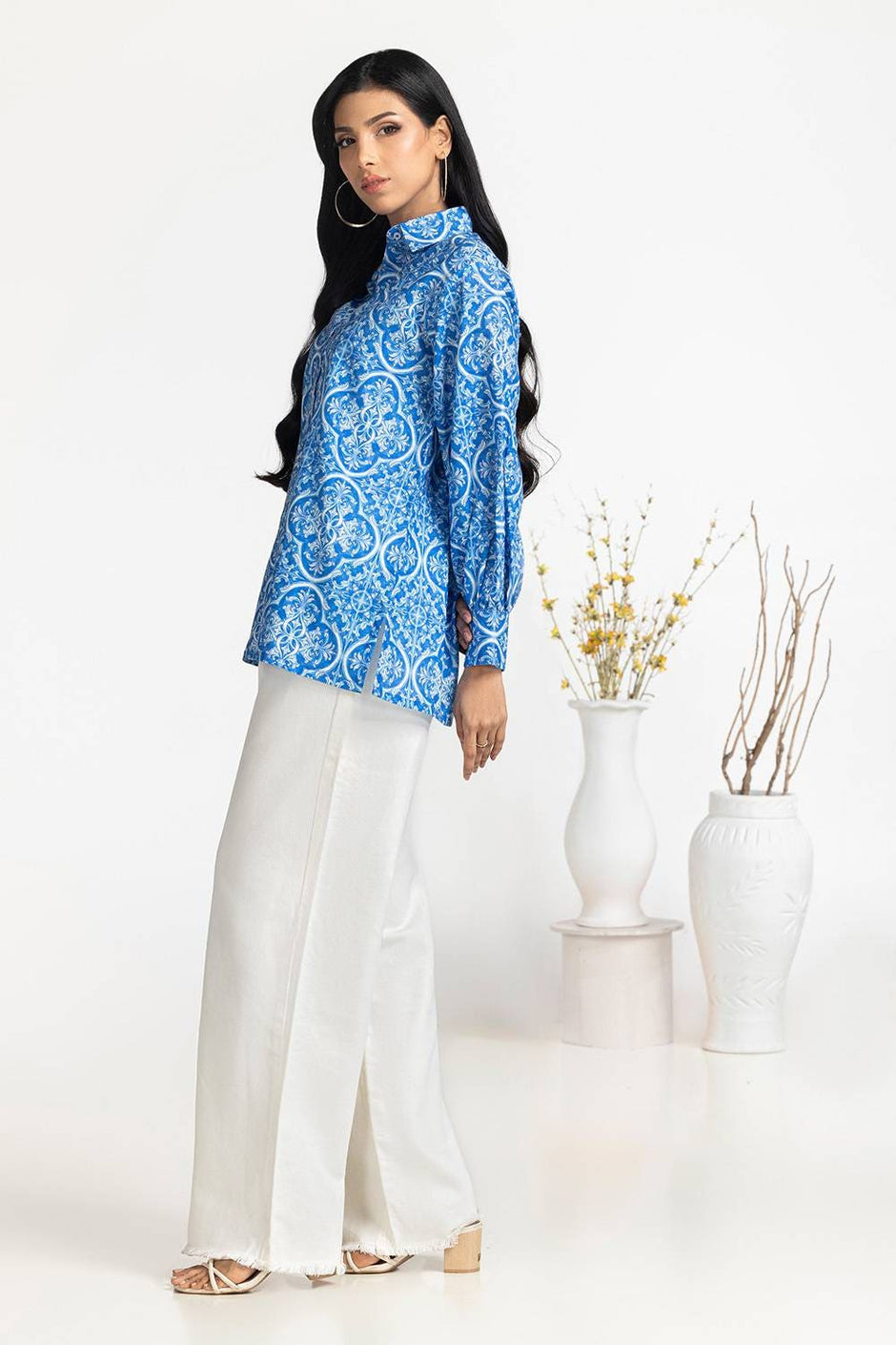 Cross Slub Printed Tunic