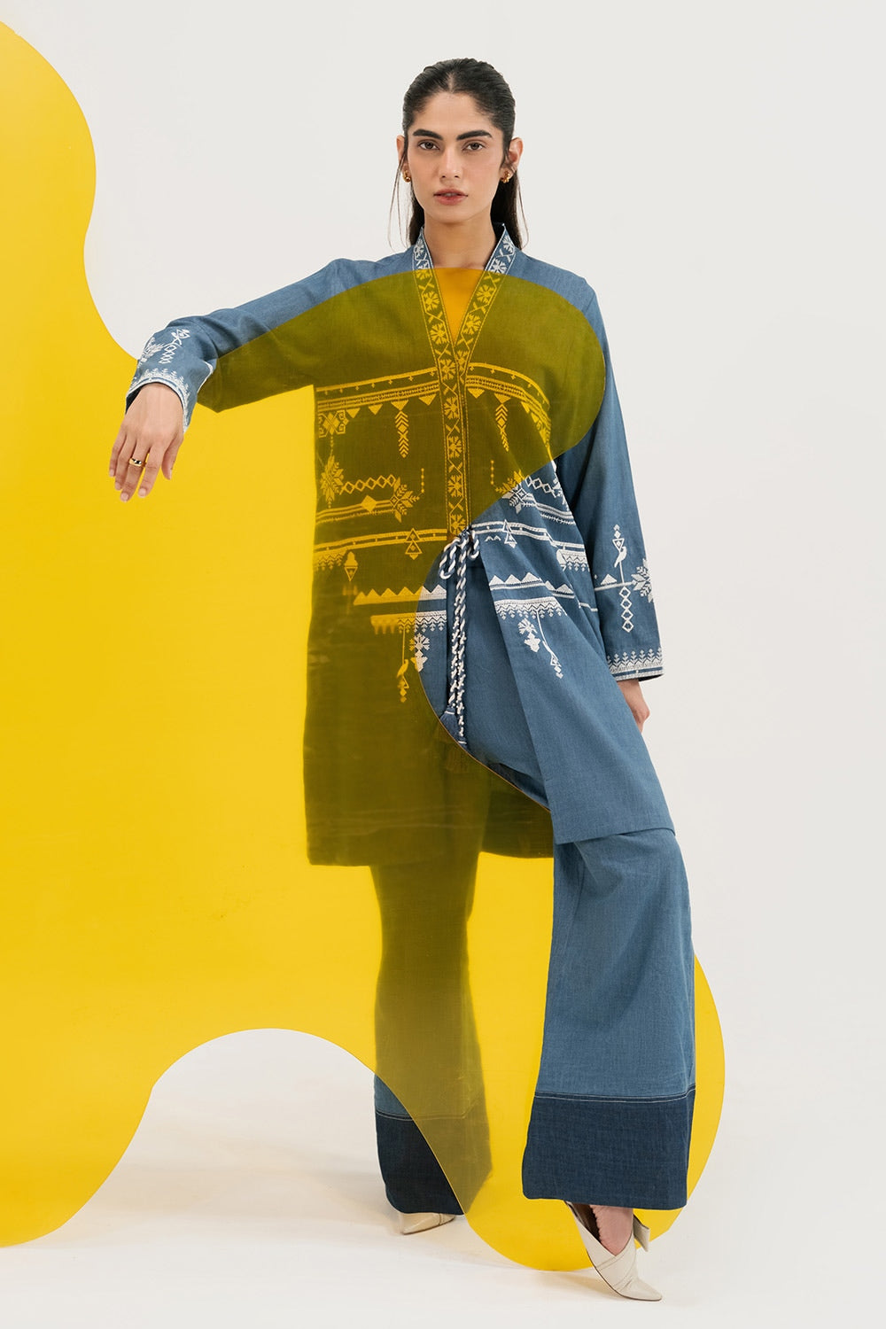 Denim Embroidered Open Shirt IPS-44127