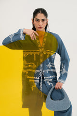 Denim Embroidered Open Shirt IPS-44127