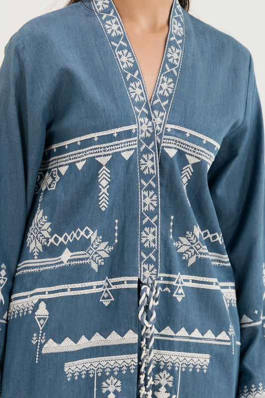 Denim Embroidered Open Shirt IPS-44127
