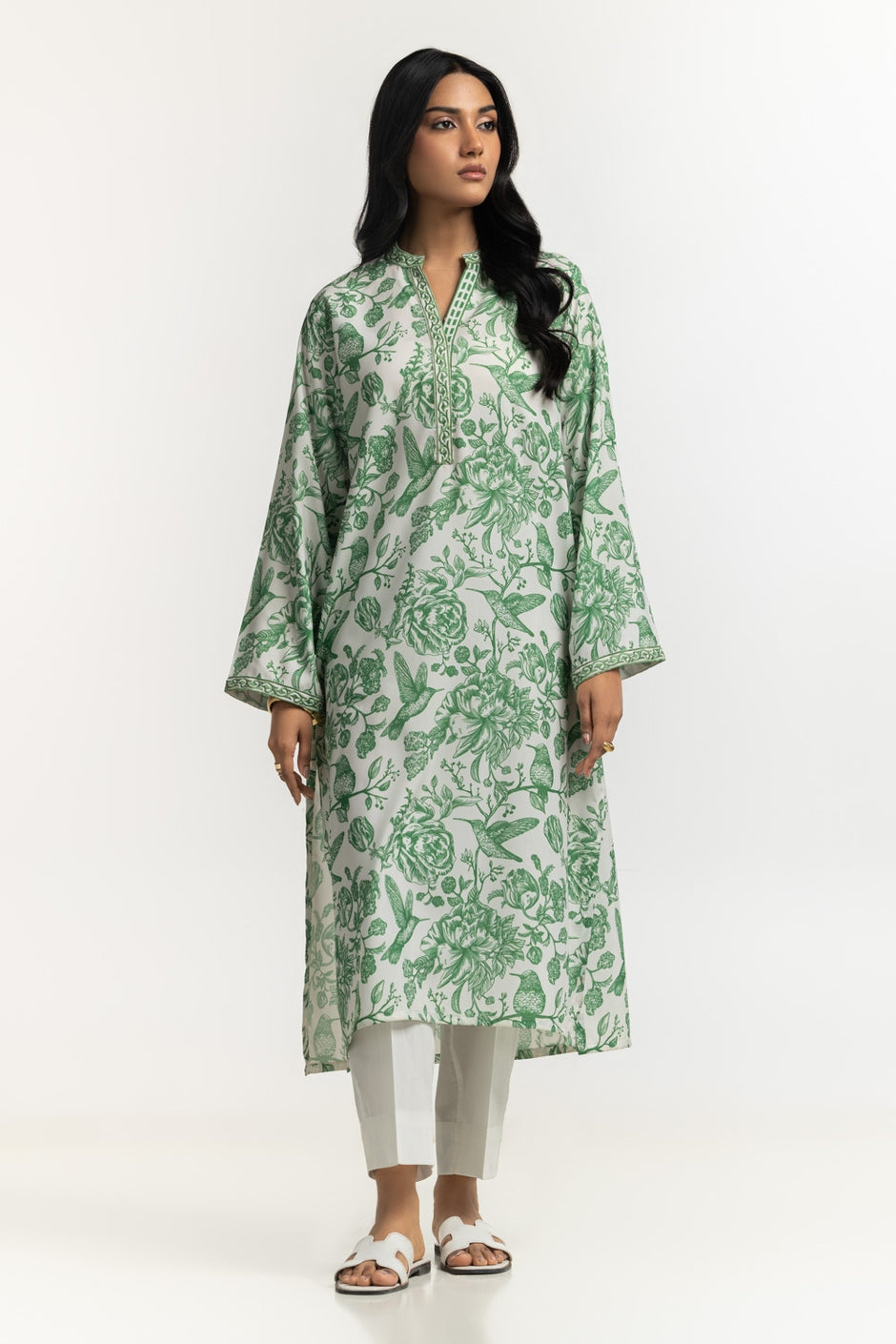 poly-cambric Printed with Embroidered Shirt