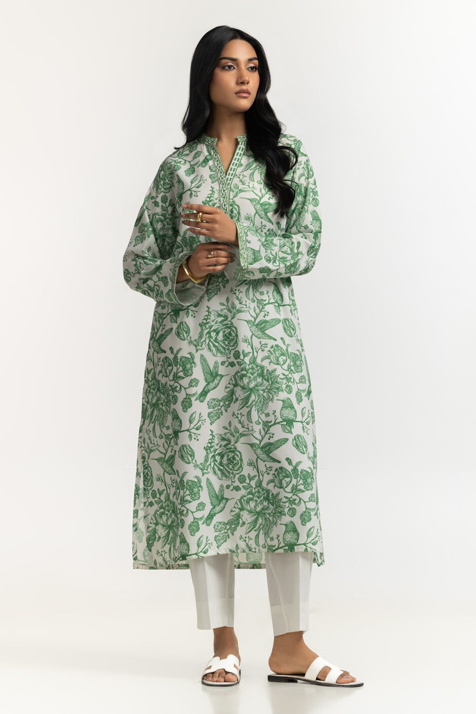 poly-cambric Printed with Embroidered Shirt