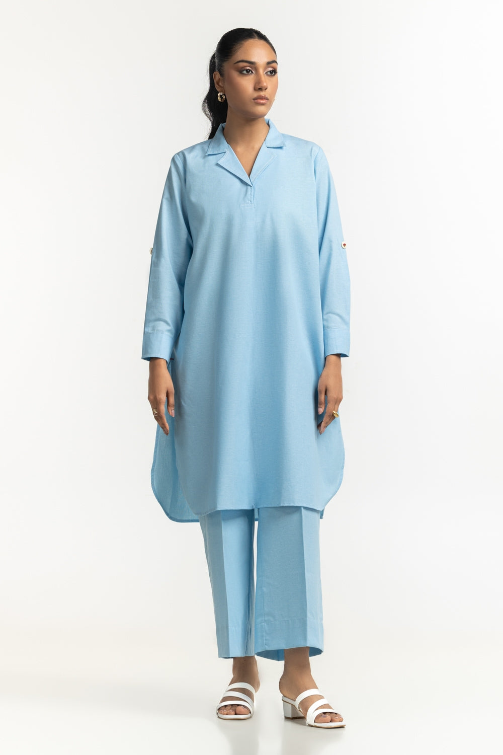 Sky Blue Yarn-dyed Co-Ord Set for Women | Gul Ahmed