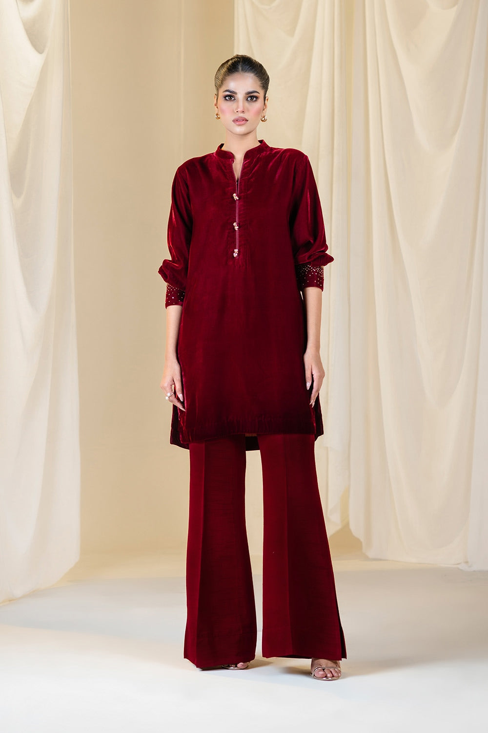 Velvet Embellished Shirt And Dyed Trouser