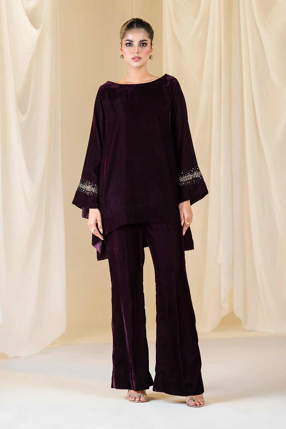 Velvet Embellished Shirt And Dyed Trouser