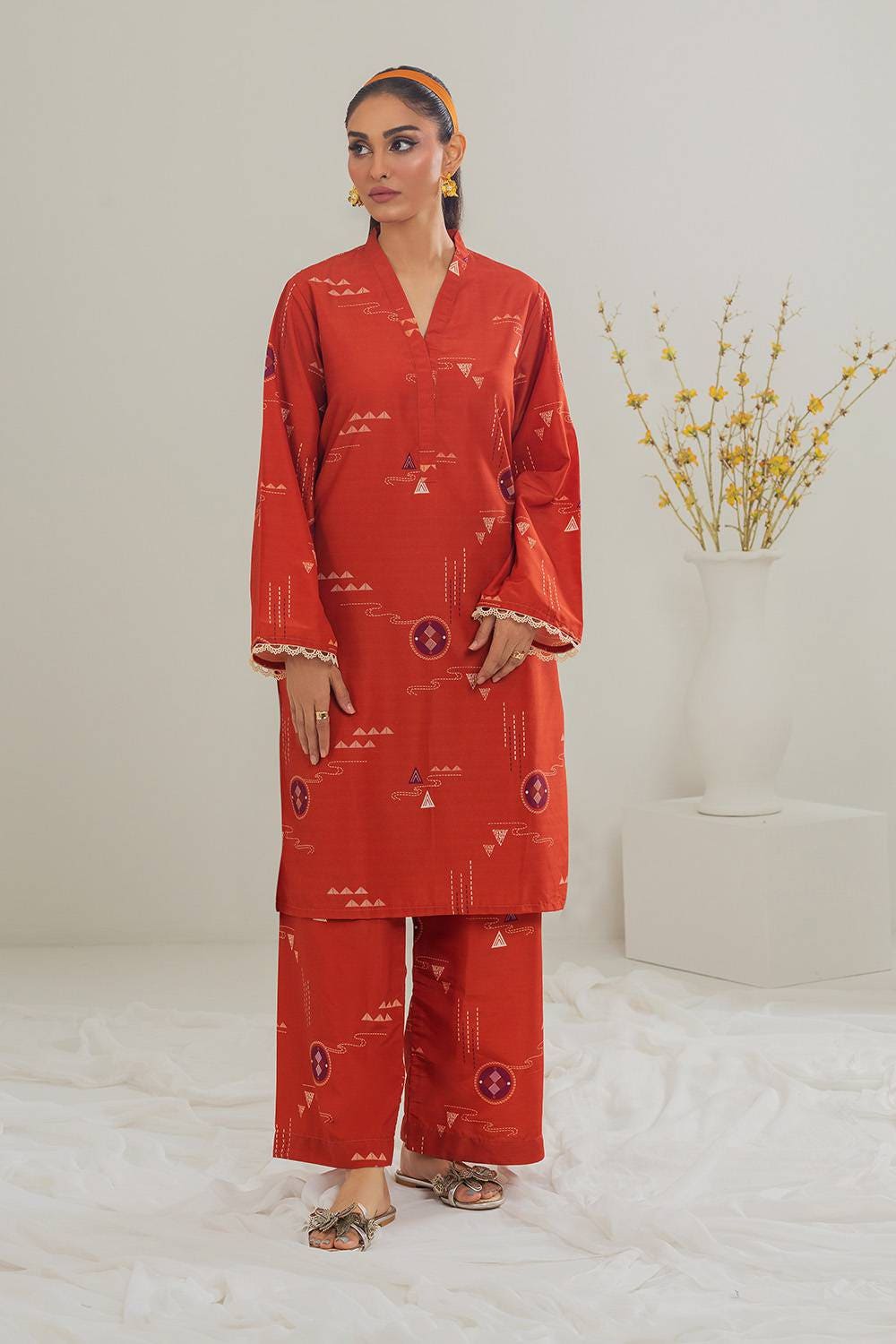 Poly Raw Slub Printed Co-Ord Set IPST-44128