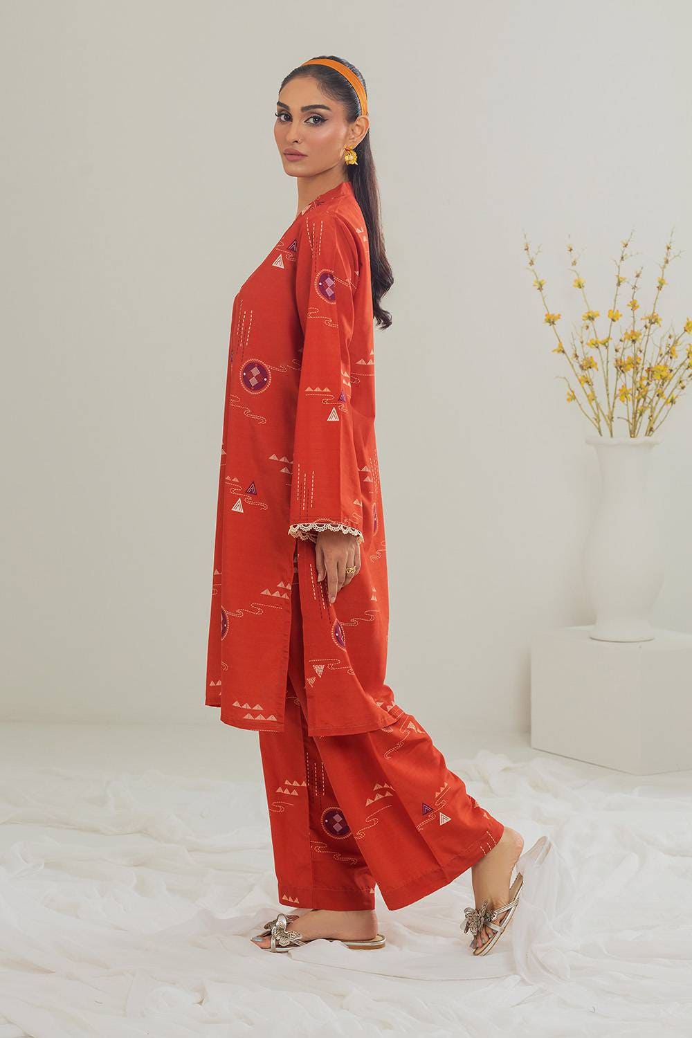 Poly Raw Slub Printed Co-Ord Set IPST-44128