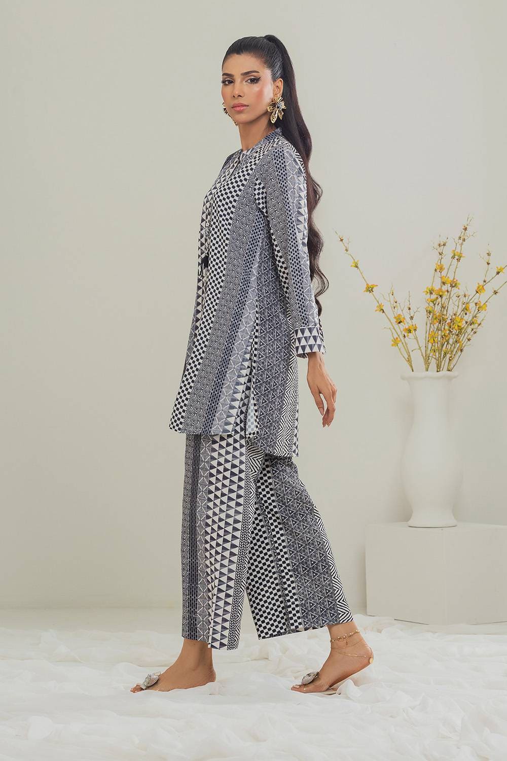 Poly Raw Slub Printed Co-Ord Set IPST-44130