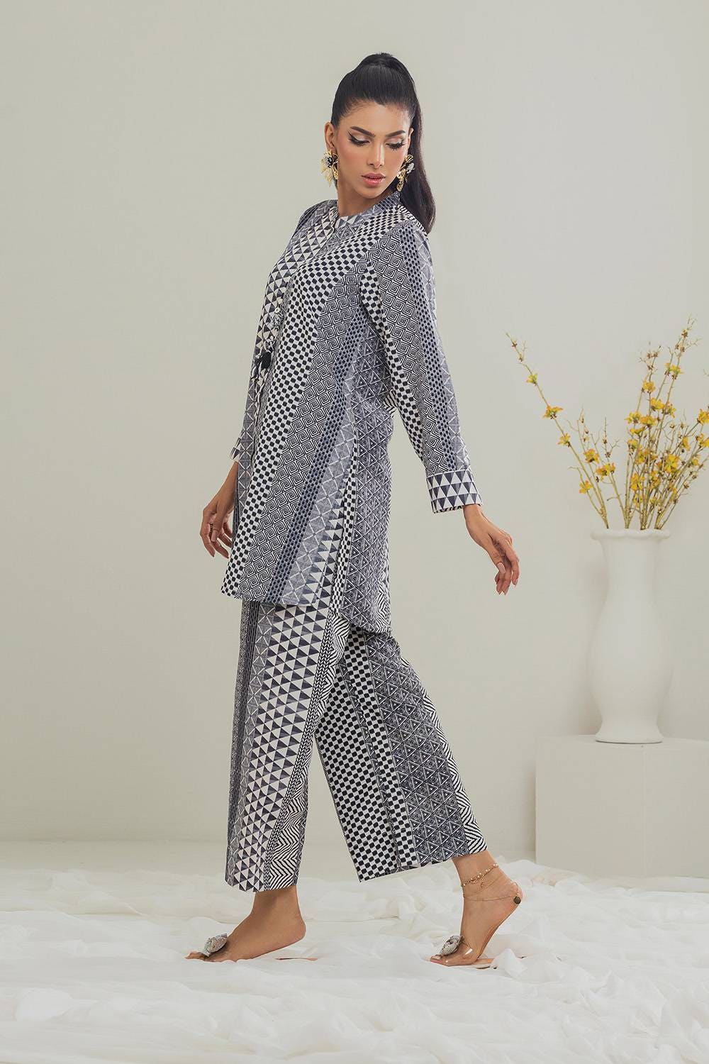 Poly Raw Slub Printed Co-Ord Set IPST-44130