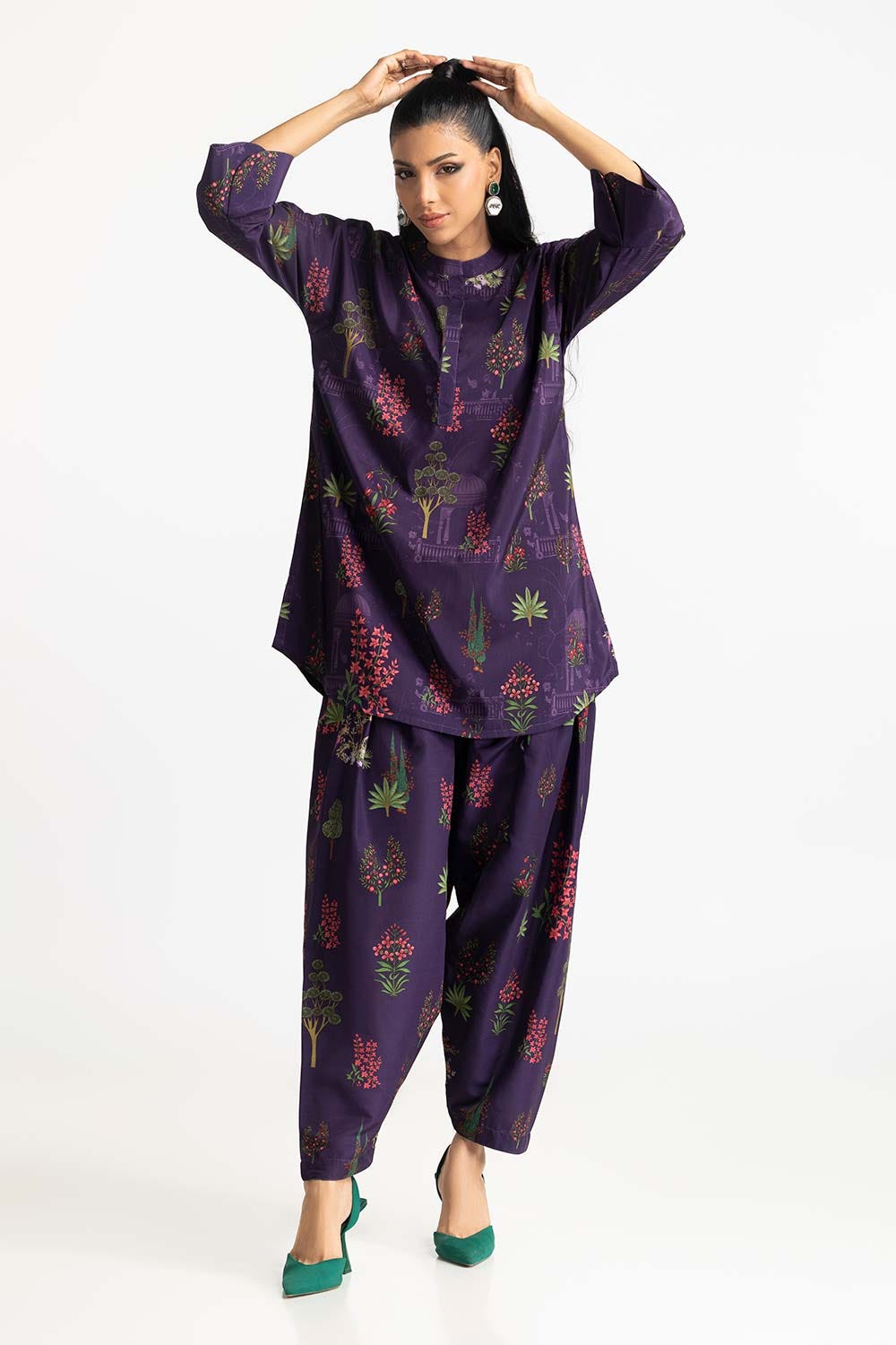 Poly Raw Slub Printed Co-Ord Set