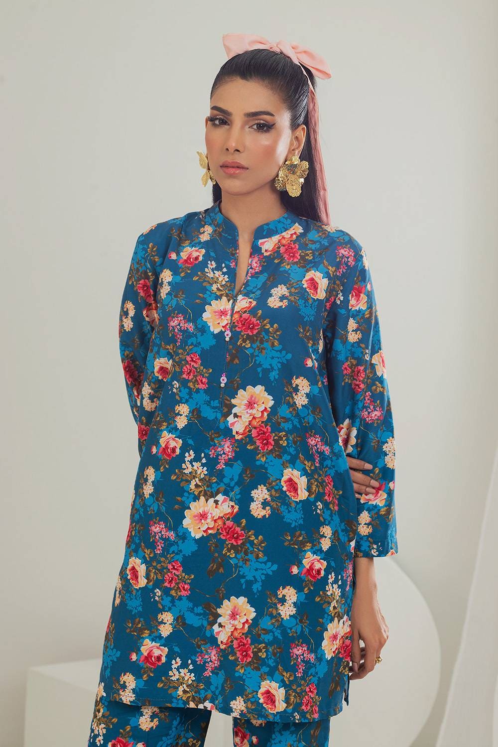 Poly Raw Slub Printed Co-Ord Set IPST-44135