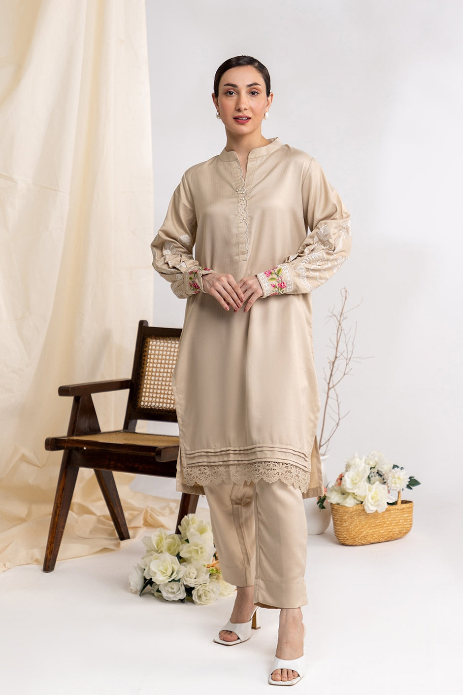 Herringbone Embroidered Shirt And Dyed Trouser