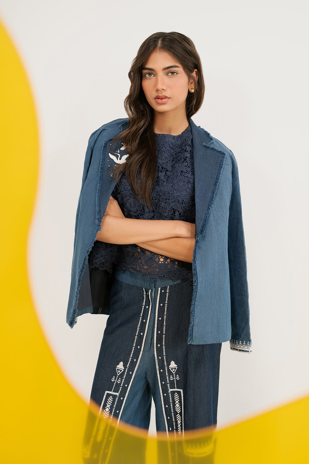 Denim Embroidered Coat IPST-44197-S