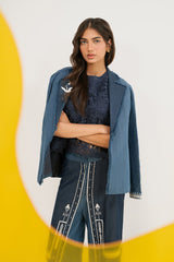 Denim Embroidered Coat IPST-44197-S