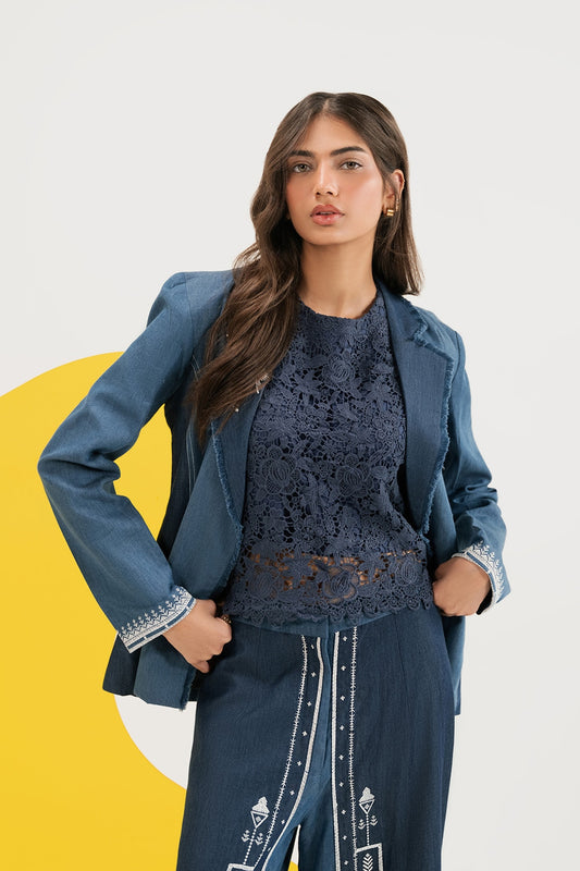 Denim Embroidered Coat IPST-44197-S