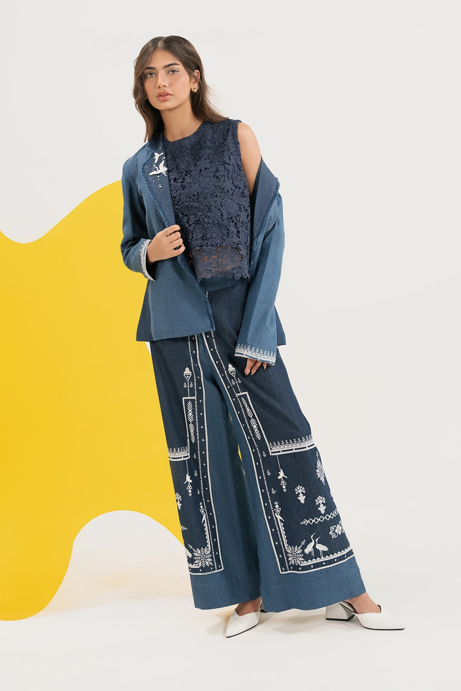Denim Embroidered Coat