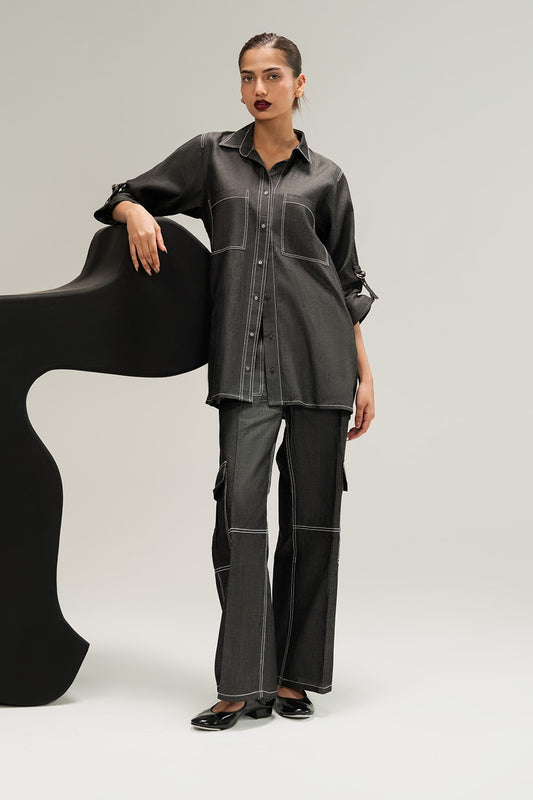 Denim Button Down Shirt With Pocket IPST-44198-S