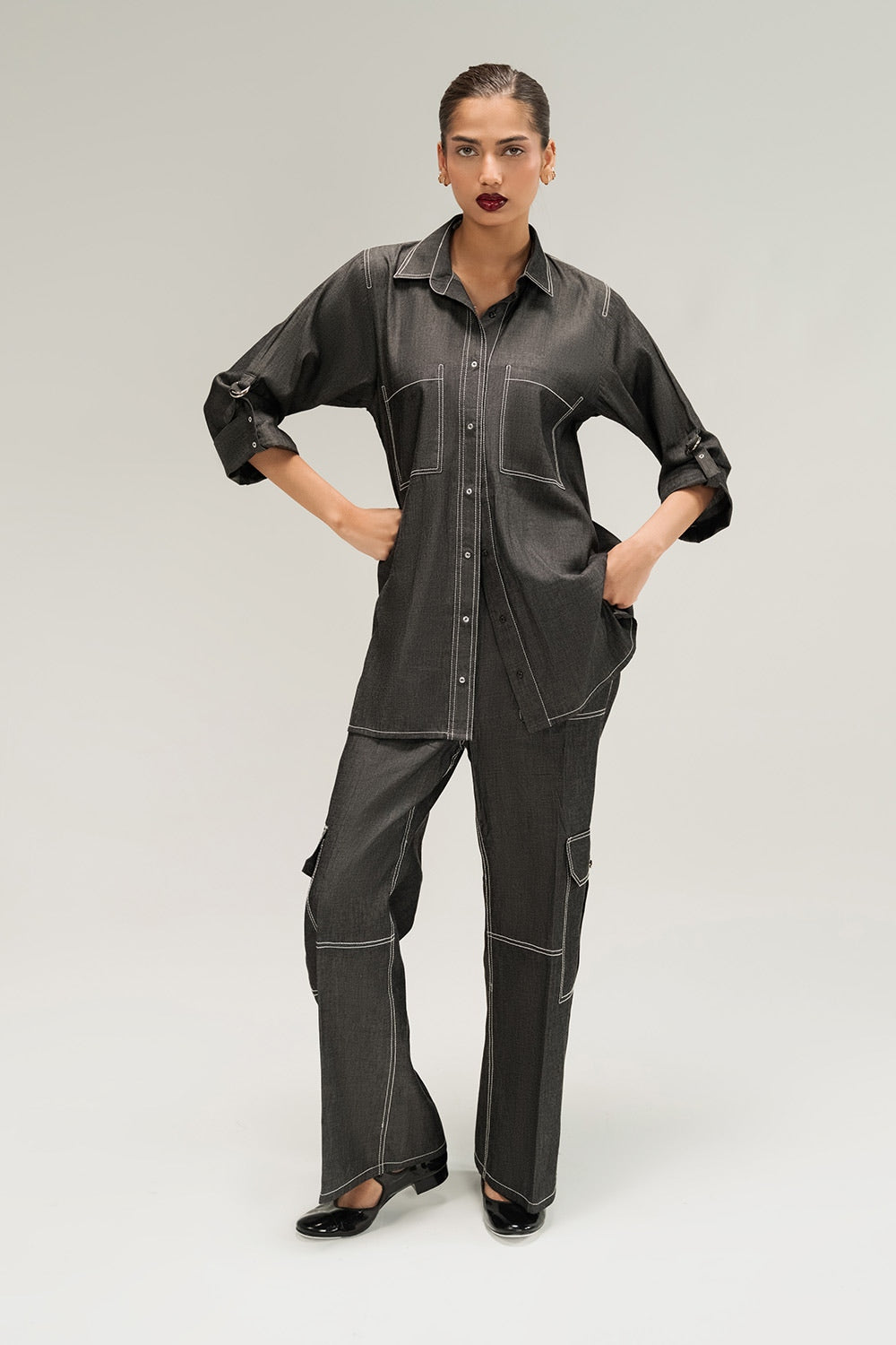 Denim Button Down Shirt With Pocket IPST-44198-S