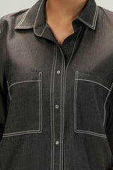 Denim Button Down Shirt With Pocket IPST-44198-S