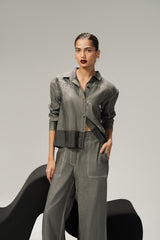 Denim Embellished Button Down Shirt IPST-44199-S