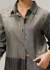 Denim Embellished Button Down Shirt IPST-44199-S